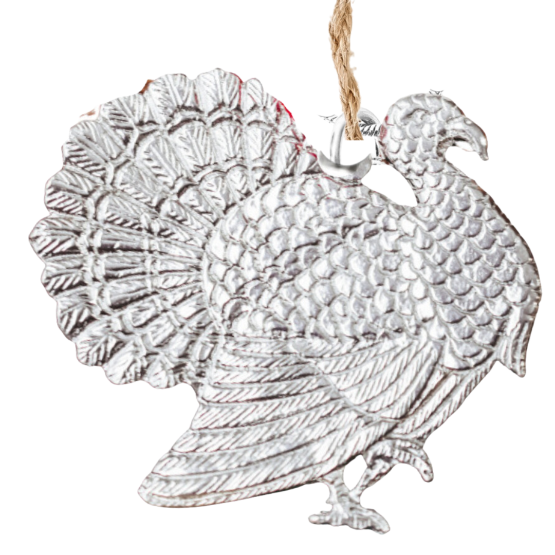 Large Pewter Turkey Ornament for Thanksgiving Tree