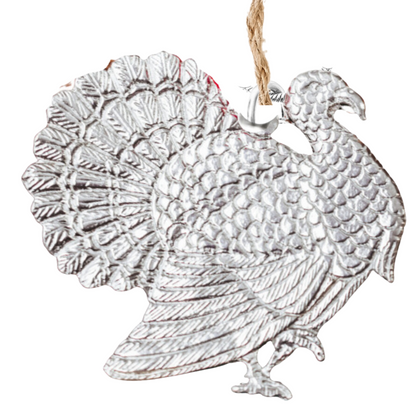 Large Pewter Turkey Ornament for Thanksgiving Tree
