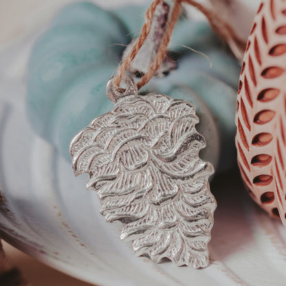 Large Silver Acorn Leaf Ornament