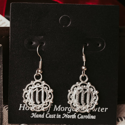 Silver Initial Hanging Earrings