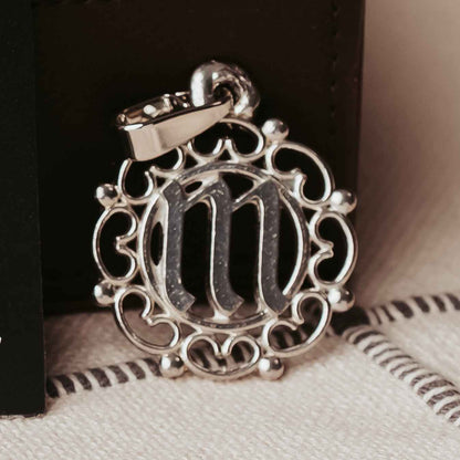 Swirly Circle Monogram Pendant Necklace - Initial Letter Charm Chain - Several Necklace Options