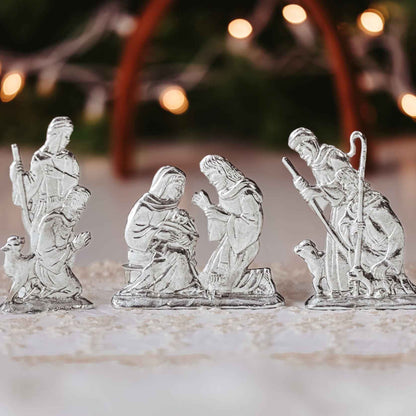Handmade Nativity Figurine Set - Pewter Manger Set - Baby Jesus Holiday Decoration