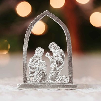 Handmade Nativity Figurine Set - Pewter Manger Set - Baby Jesus Holiday Decoration