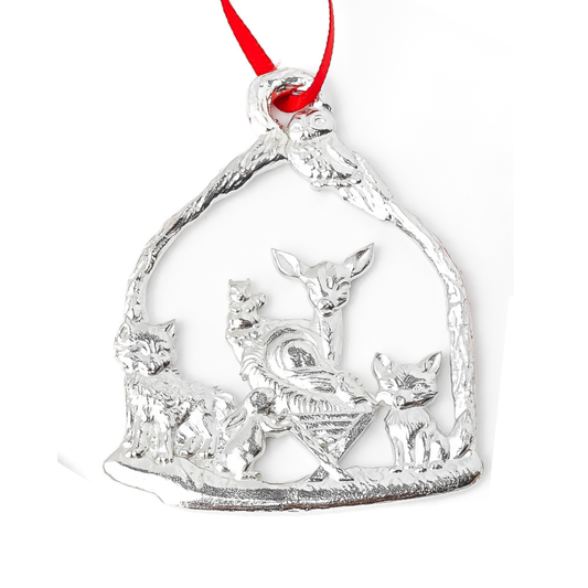 Baby Animals with Jesus Manger Ornament - Nativity Christmas Ornament