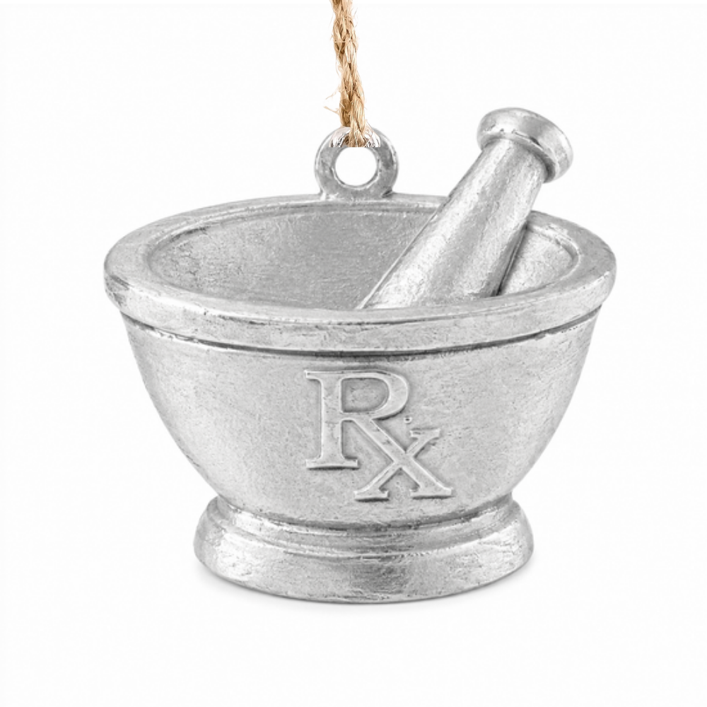 Pharmacy Mortar & Pestle Pewter Ornament - Pharmacist Gift - Pharmacy Graduation - Rx Christmas Ornament