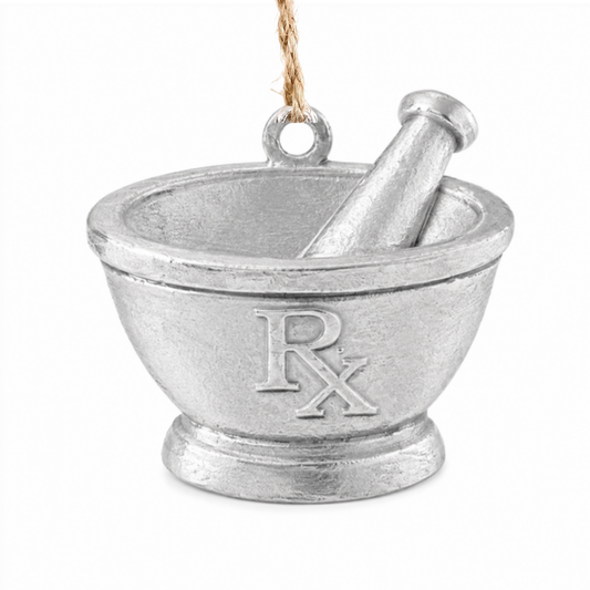 Pharmacy Mortar & Pestle Pewter Ornament - Pharmacist Gift - Pharmacy Graduation - Rx Christmas Ornament