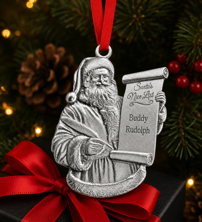 Santa Nice or Naughty List Ornament - Custom Engraving Option
