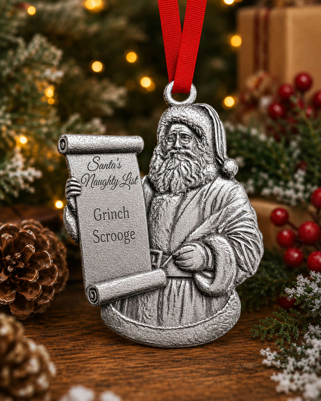 Santa Nice or Naughty List Ornament - Custom Engraving Option - Free for July Orders