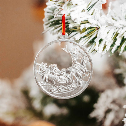 Handmade Santa and Reindeer in Flight Christmas Ornament - Santa Christmas Eve Gift