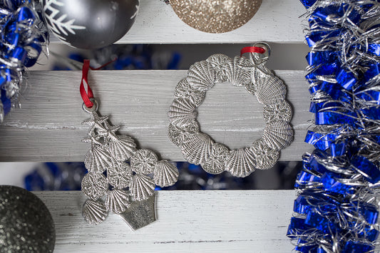 Seashell Tree - Seashell Wreath - Christmas Ornament - Individual Ornament or Gift Set - Beach Travel Souvenir and Gift