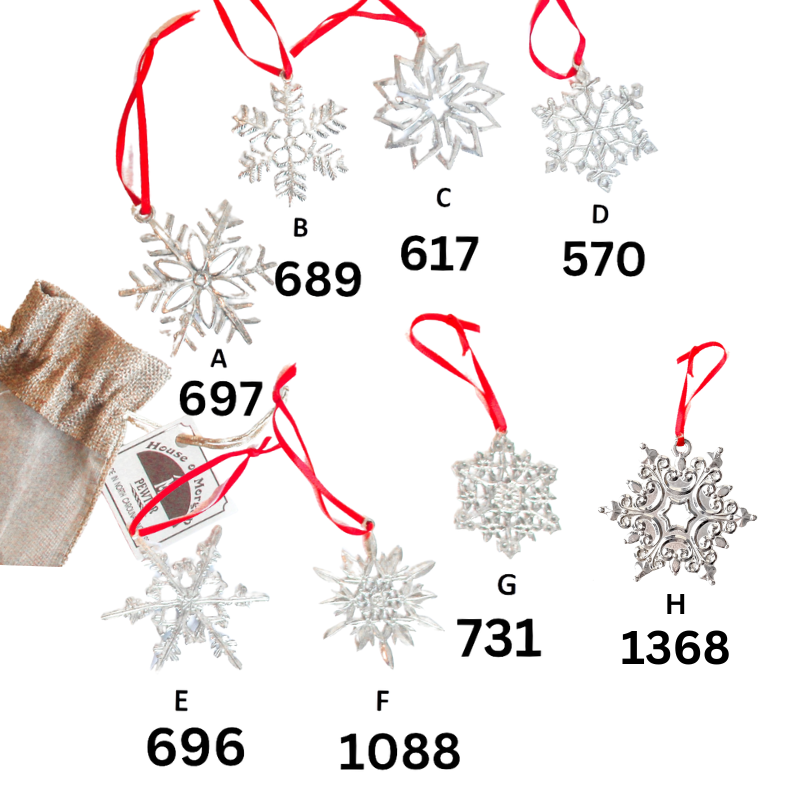 Snowflake Ornaments - Winter Snow Pewter Christmas Ornaments - Snowflake Gift Set