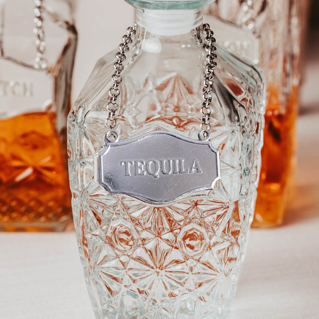 Elegant Decanter Tags - Pewter Liquor Label - Bar Gift Sets - Custom Engraved Decanter Tag