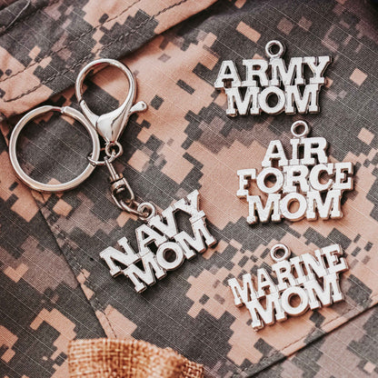 Military Mom Gift - Air Force - Army - Navy - Marine - Silver Keychain