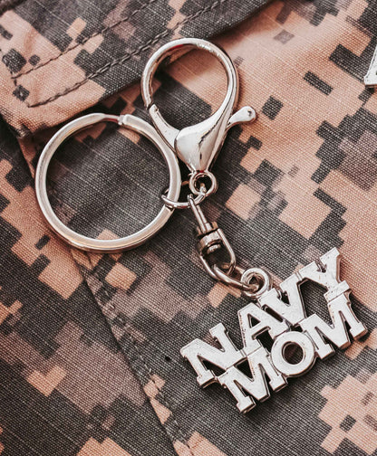 Military Mom Gift - Air Force - Army - Navy - Marine - Silver Keychain