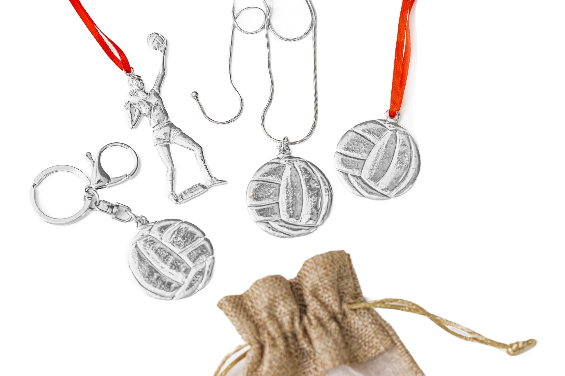 Silver Pewter Metal Volleyball Jewelry Gift Set Top Gift Ideas - House of Morgan Pewter