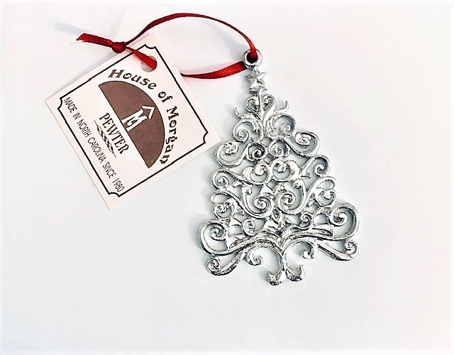 1020 Scroll Christmas Tree Holiday Ornament Pewter - House of Morgan Pewter