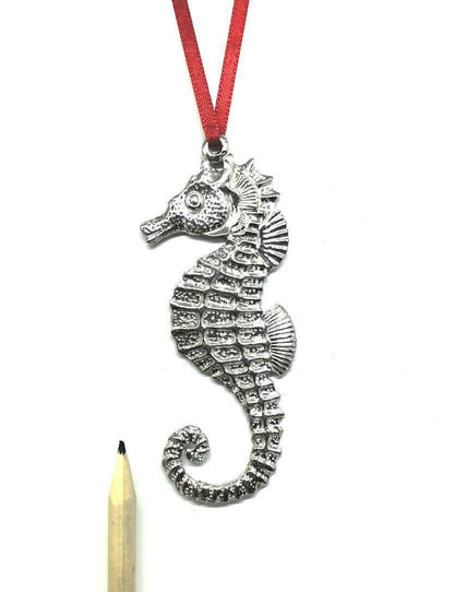 Seahorse Gift - Nautical Christmas Ornament Pewter