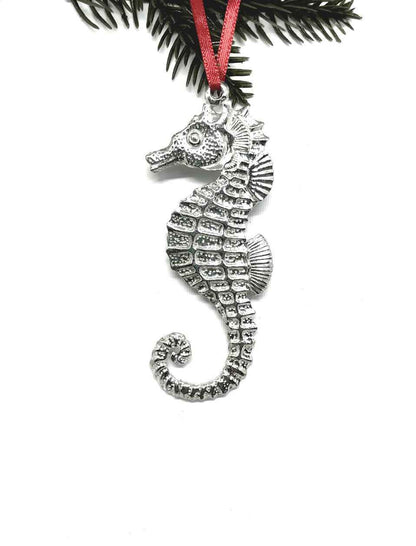 Seahorse Gift - Nautical Christmas Ornament Pewter