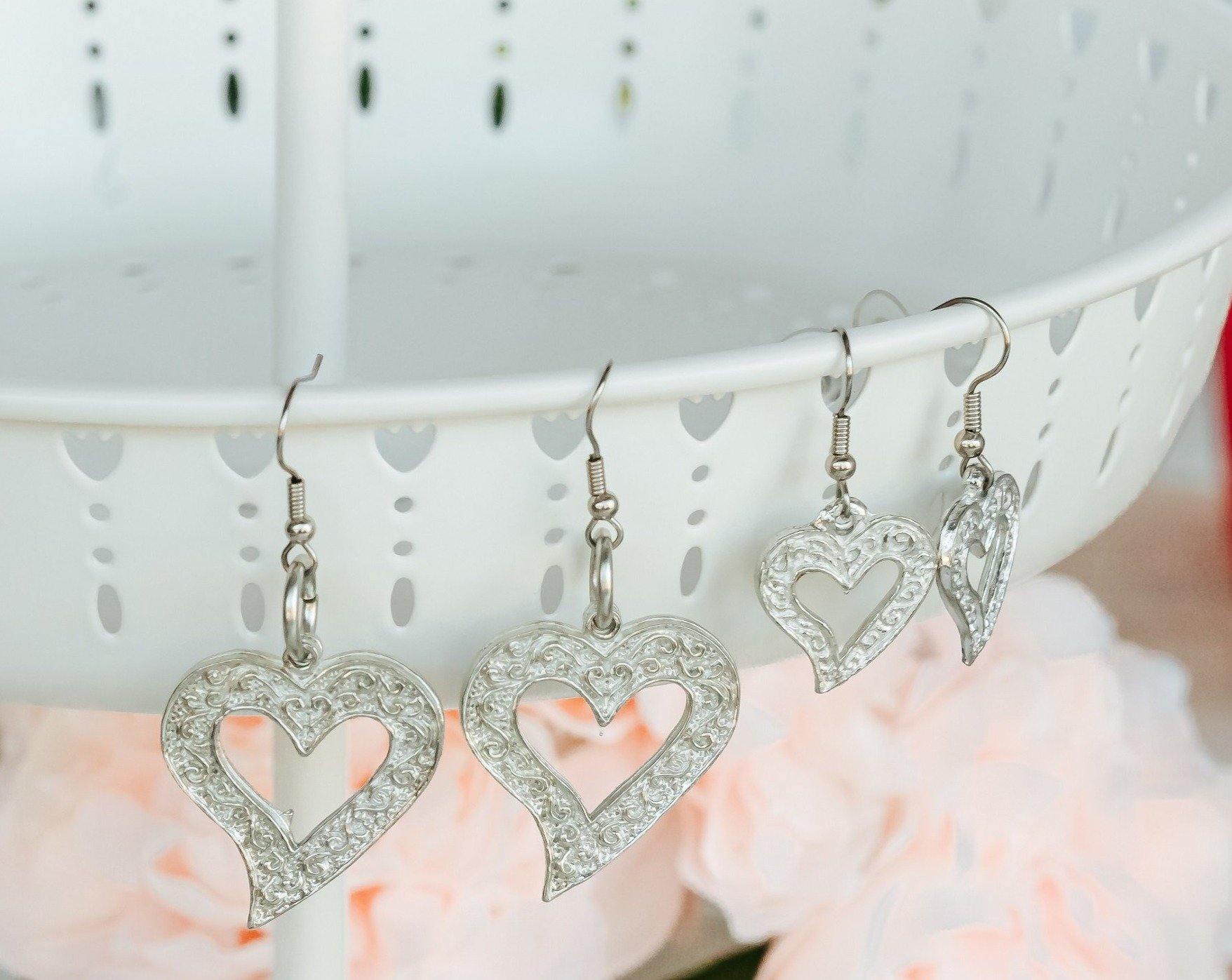 handmade asymmetrical heart earrings