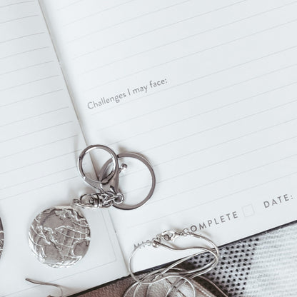 pewter planet earth key chain