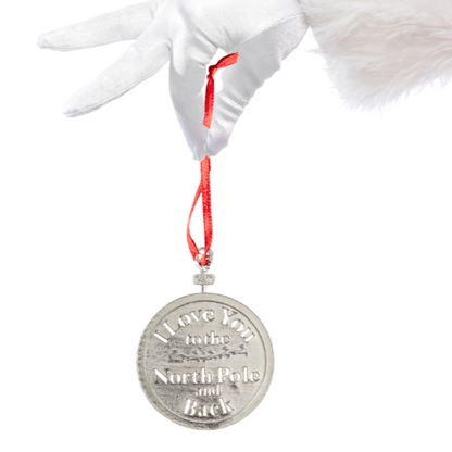 santa holding ornament