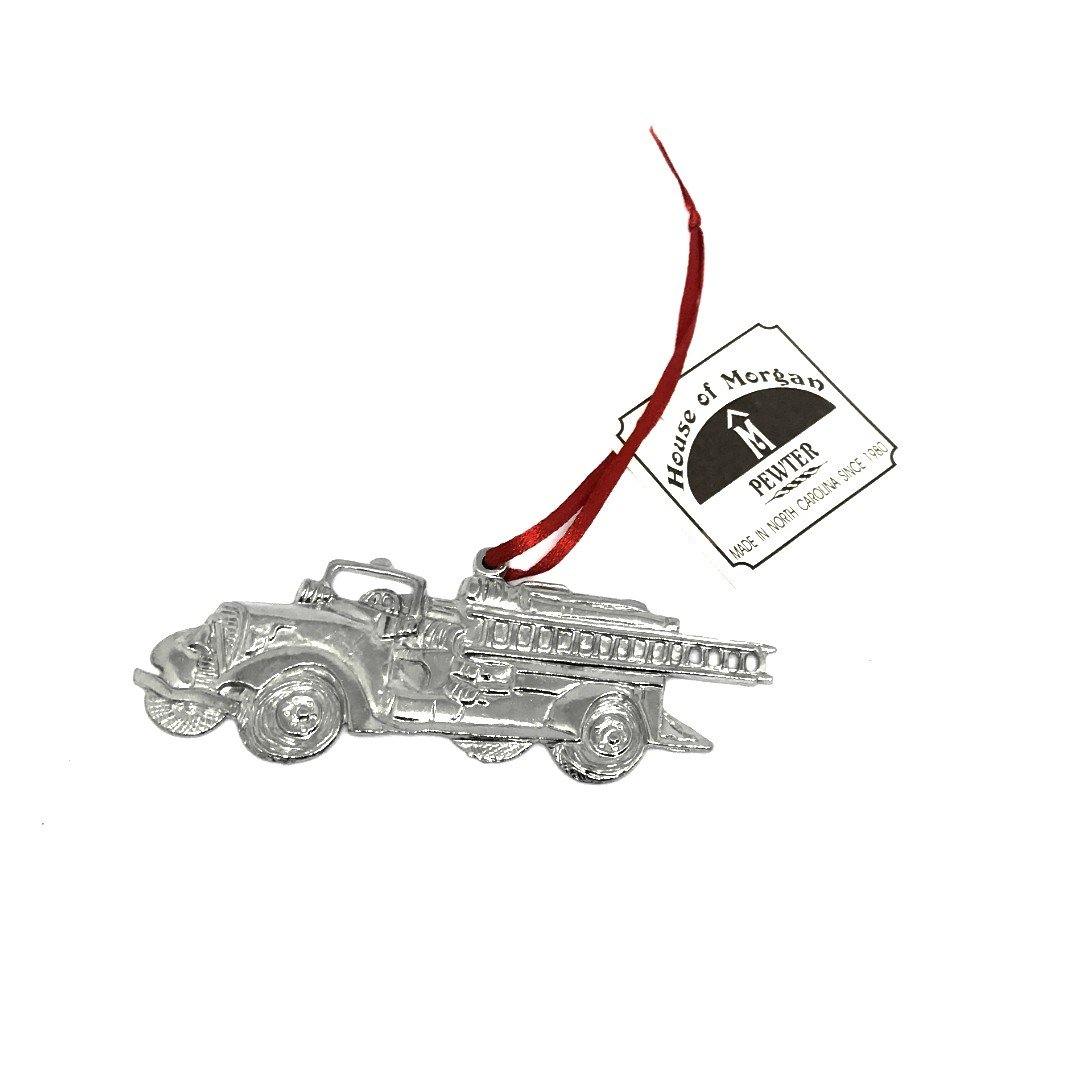 529 Fire Truck Engine Station Firefighter Chef Captain Christmas Ornament Pewter - House of Morgan Pewter