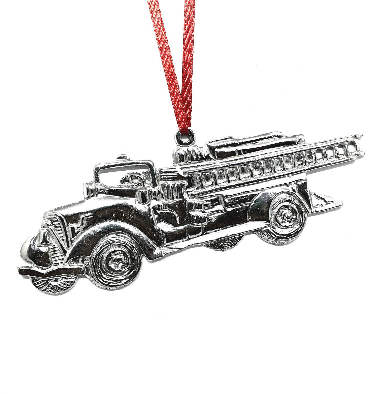 529 Fire Truck Engine Station Firefighter Chef Captain Christmas Ornament Pewter - House of Morgan Pewter