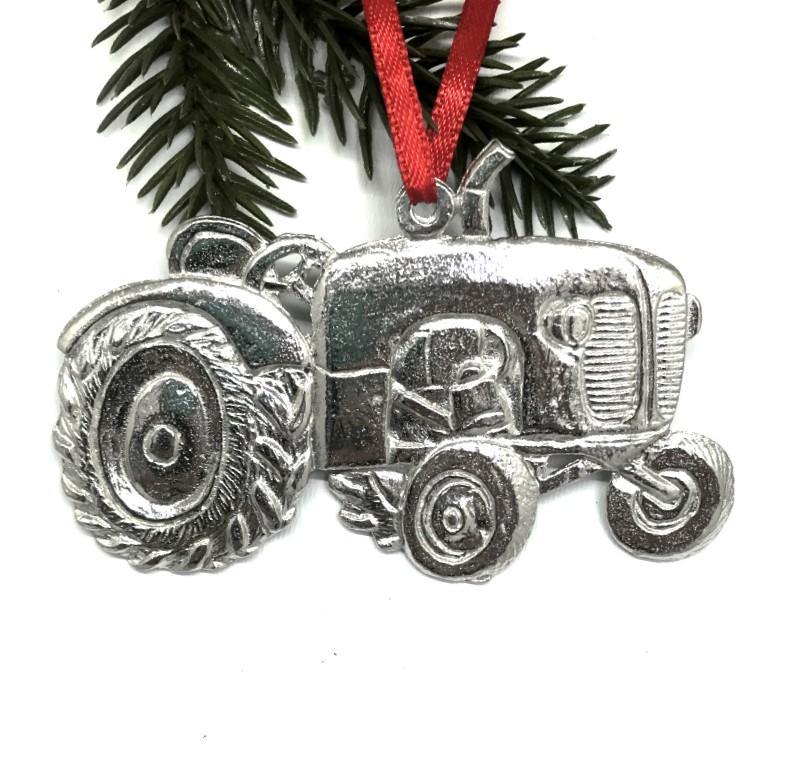 572 Farmer Tractor Gardener Keepsake Christmas Ornament Pewter - House of Morgan Pewter