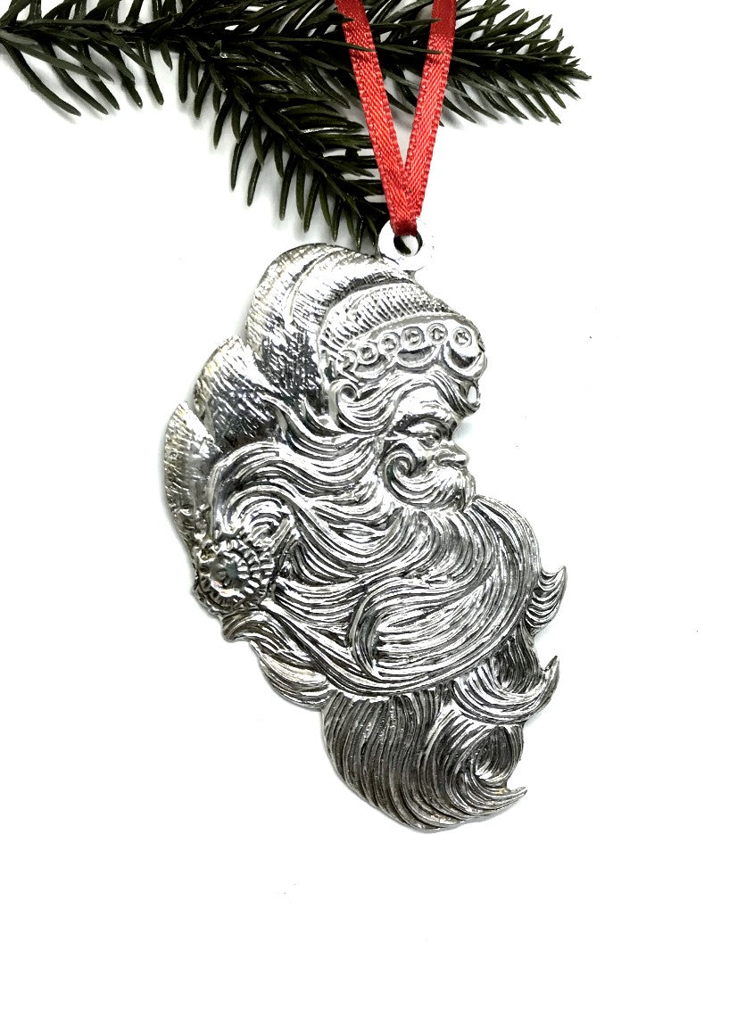 588 Santa Claus Face Profile Beard Christmas Holiday Ornament Pewter - House of Morgan Pewter