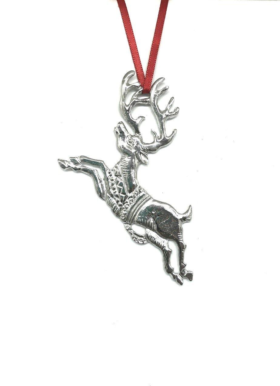 593 Reindeer in Flight Keepsake Christmas Holiday Ornament Pewter - House of Morgan Pewter