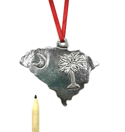 South Carolina Gift- SC Solid State Outline Christmas Ornament Pewter