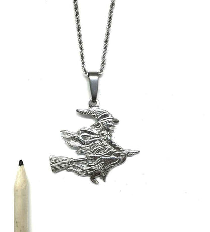 Handmade Witch on the Broom Necklace - Witch Jewelry - Halloween Gifts