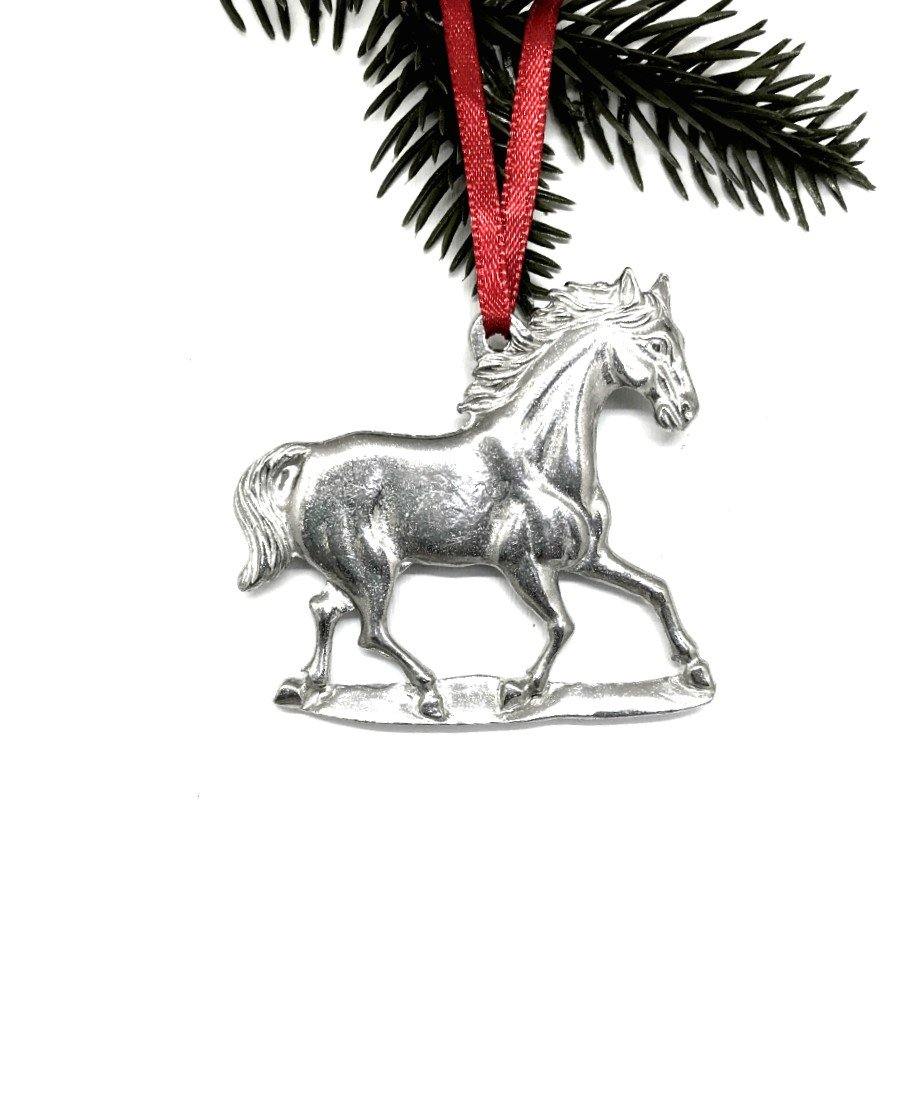801 Horse Stallion Mustang Equestrian Keepsake Holiday Christmas Ornament Pewter - House of Morgan Pewter