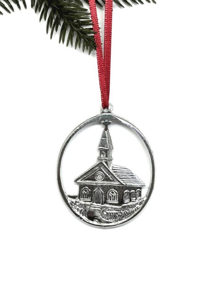 825 Country Church Religious Christmas Ornament Pewter - House of Morgan Pewter