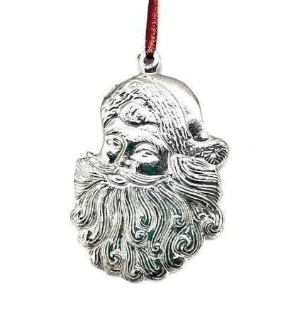Santa Claus Face with Beard Christmas Ornament Pewter