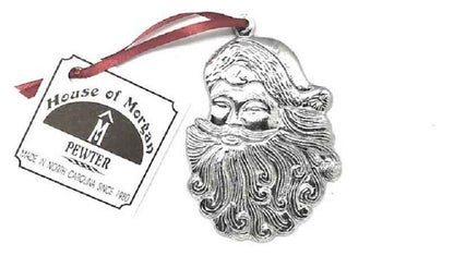 Santa Claus Face with Beard Christmas Ornament Pewter
