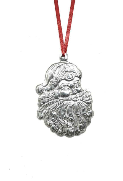 Santa Claus Face with Beard Christmas Ornament Pewter
