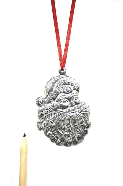 Santa Claus Face with Beard Christmas Ornament Pewter