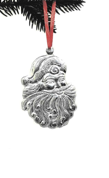 Santa Claus Face with Beard Christmas Ornament Pewter
