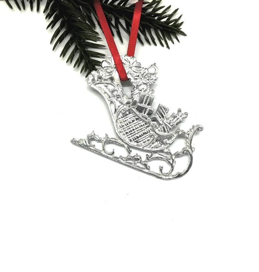 930 Santa Sled Sleigh Sledge Wonderland Christmas Holiday Ornament Pewter - House of Morgan Pewter