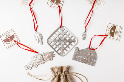 Farmhouse Christmas Ornament - Country Truck - Cast Iron Pan - Tobacco Basket - Silo Barn - Tobacco Leaf - Gift Set