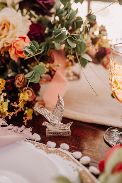 Personalized Handmade Pewter Wedding Party Favors Bulk - Metal Flying Dove Place Marker Holder