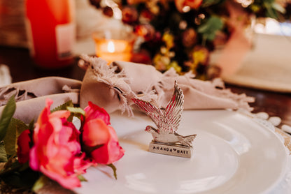 Personalized Handmade Pewter Wedding Party Favors Bulk - Metal Flying Dove Place Marker Holder