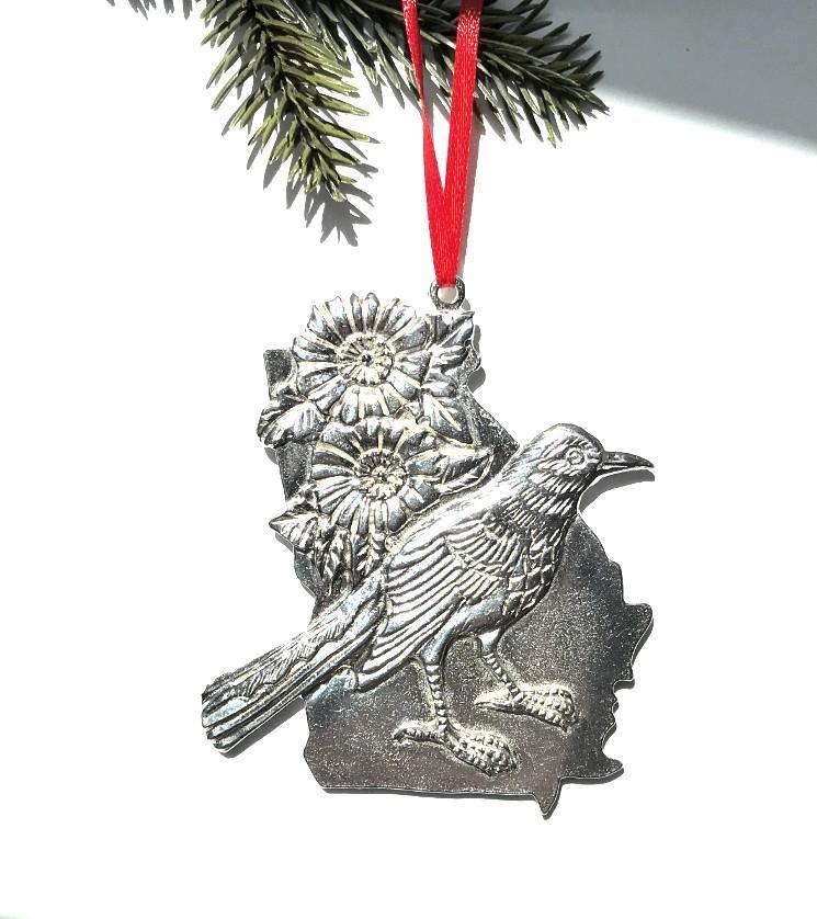 Georgia GA State Outline Symbols Christmas Holiday Ornament Pewter - House of Morgan Pewter