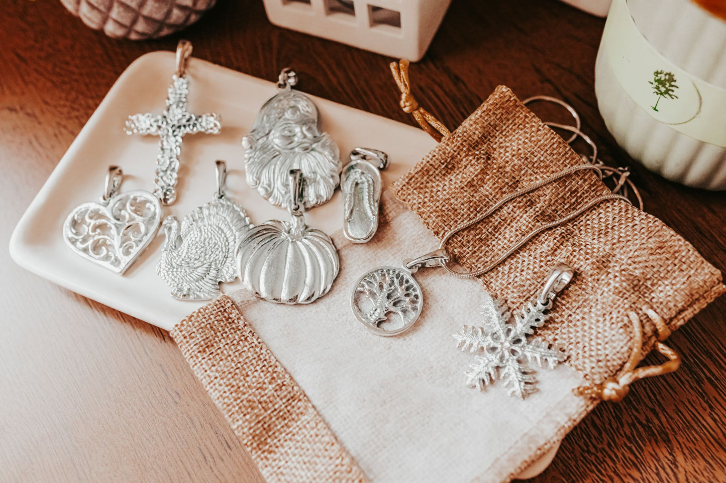 Custom Seasonal Necklace - Holiday Pendant Jewelry - Teacher Gift Set