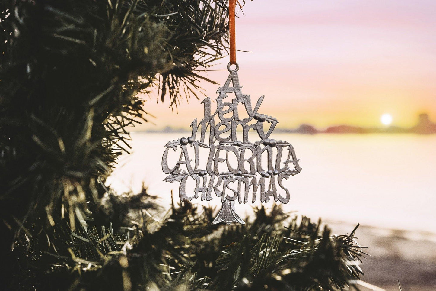 A Very Merry California CA Christmas Ornament Holiday Keepsake Pewter - House of Morgan Pewter