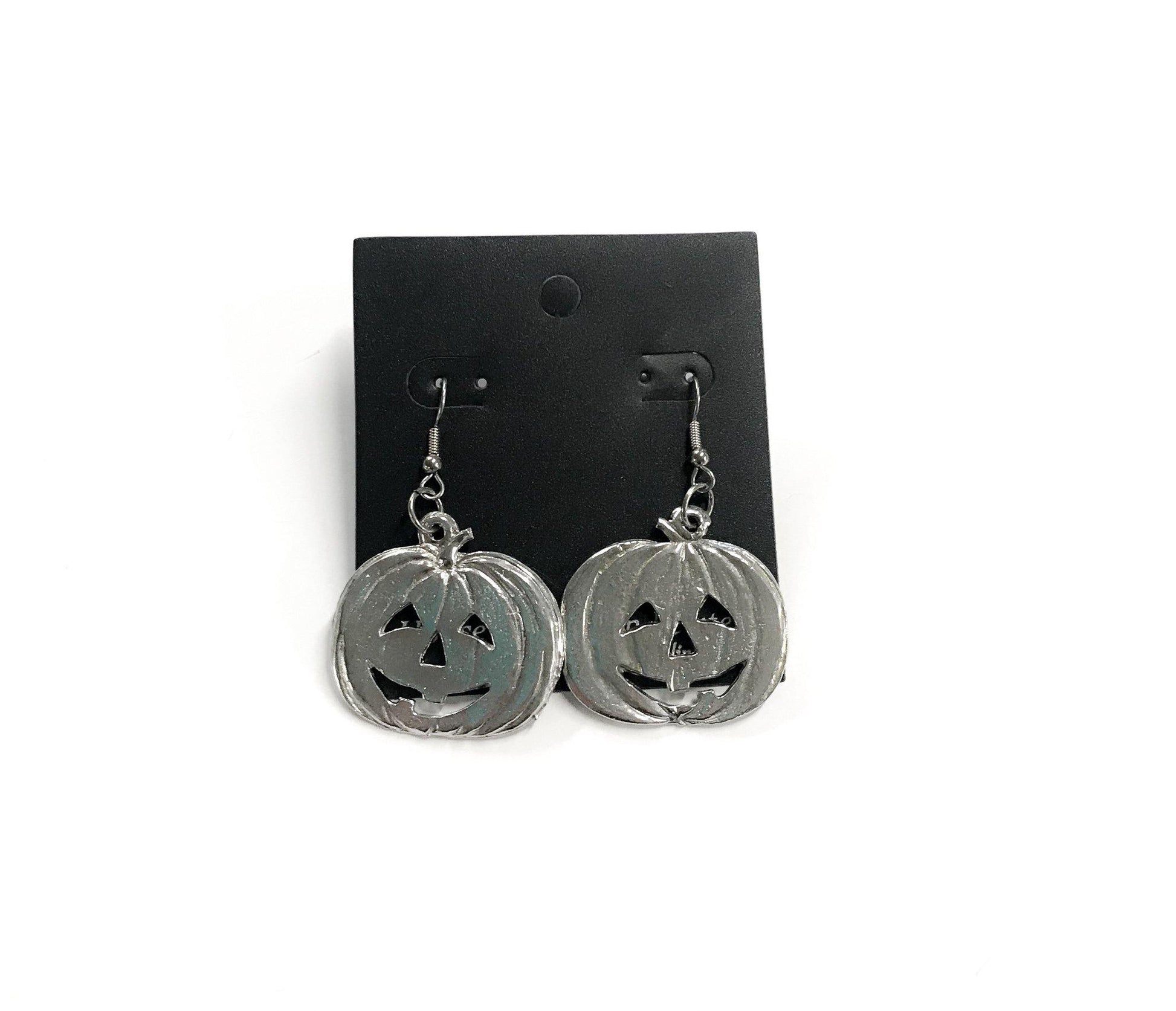 Handmade Halloween Spiderweb Jack o Lantern Pumpkin Fall Earrings Pewter - House of Morgan Pewter