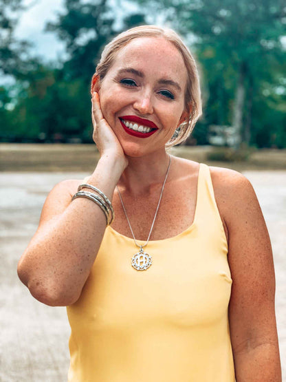 Swirly Circle Monogram Pendant Necklace - Initial Letter Charm Chain - Several Necklace Options