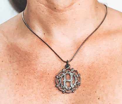 Swirly Circle Monogram Pendant Necklace - Initial Letter Charm Chain - Several Necklace Options