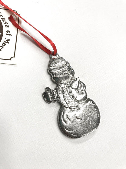 Handmade Face Mask Wearing Snowman Christmas Ornament Pewter - House of Morgan Pewter